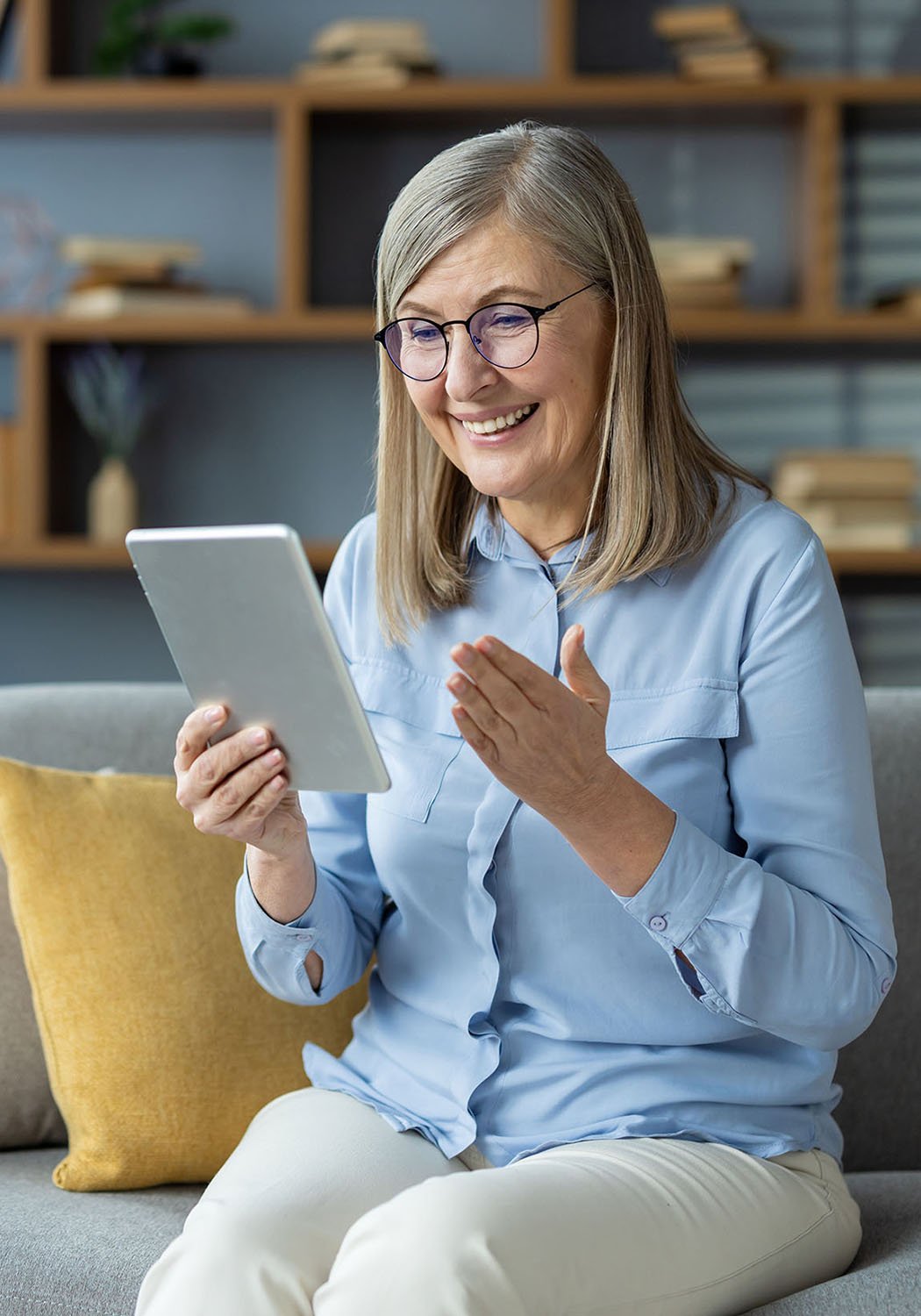 elder woman on tablet