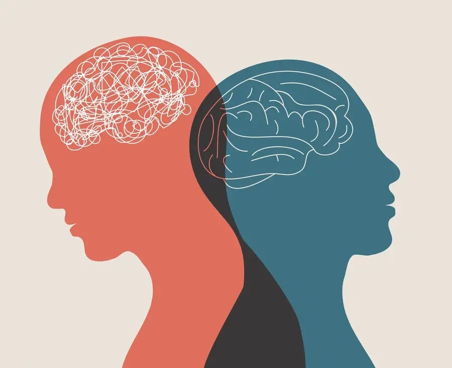 Concept of mental health with a two head silhouette