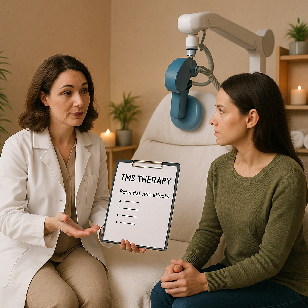 A compassionate clinician discussing TMS therapy a